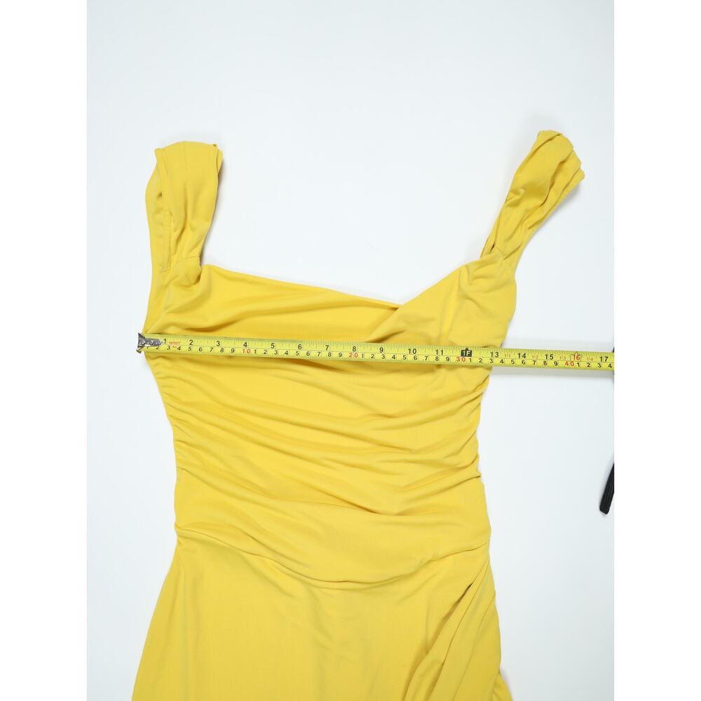 Sunshine Yellow Ruched Bodycon Mini Dress Open Back Knot Detail Y2K Going Out - Picture 13 of 16
